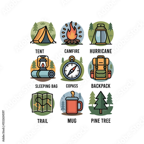 set of vector icons for camping