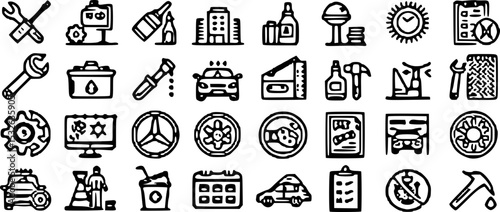 Car Maintenance Services Icon Bundle in Line Art Style