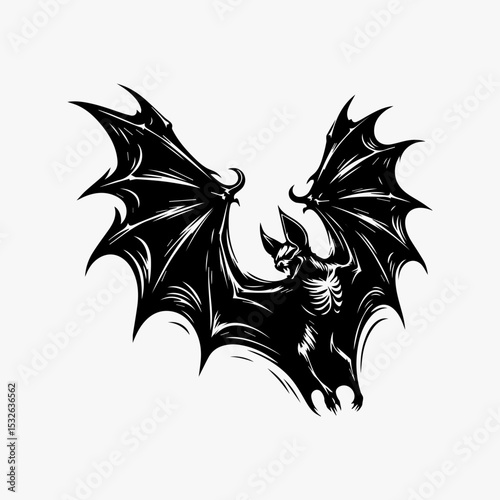Minimalist night predator logo with black bat silhouette showcasing angular wings and menacing facial features