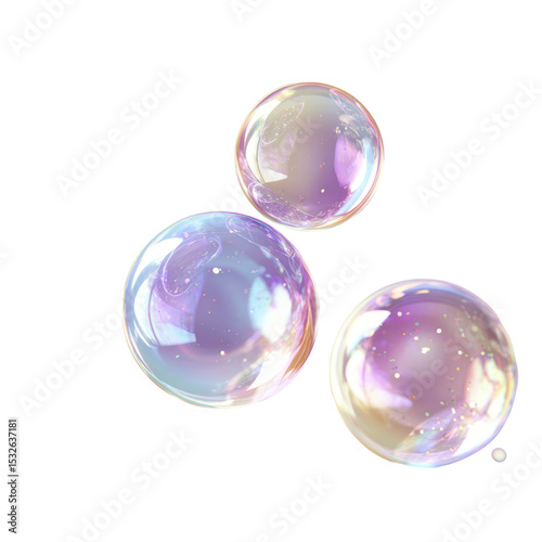 Pastel-Colored 3D Spheres with Iridescent Shine Arranged on Transparent Background


