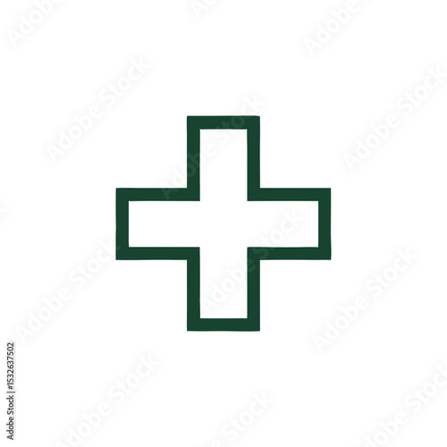 Simple green medical cross symbol on white background  