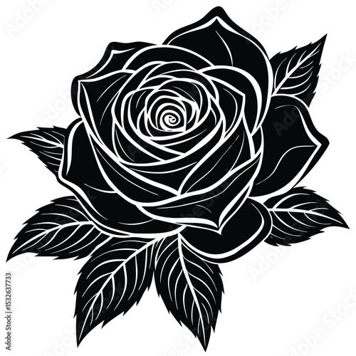 Vintage Rose Flower Vector Illustration – Black and White Floral Art for Tattoo, Design, Decoration, and Romantic Graphics