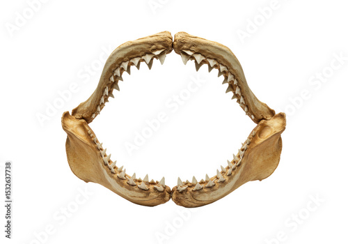 Isolated Shark Jaw Bones with Sharp Teeth