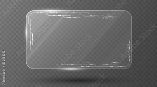 Sci-fi glass panel with glowing blue circuit lines for cyber ID card isolated on transparent background. Digital dashboard for UI and GUI design. Vector illustration.