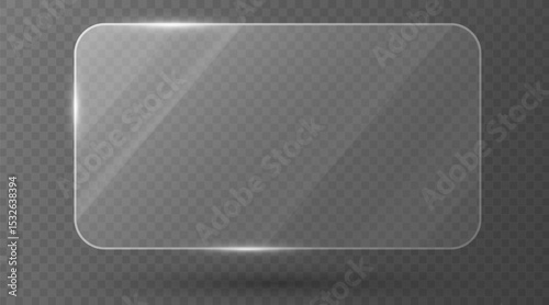 Elegant transparent glass gift card with soft lighting and subtle shadows on transparent background. Design element for product display mockups or luxury branding. Vector illustration.