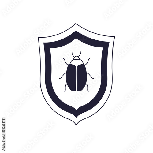 The image shows a bug inside a shield, symbolizing protection against pests or software bugs. It represents security, defense, and bug prevention.