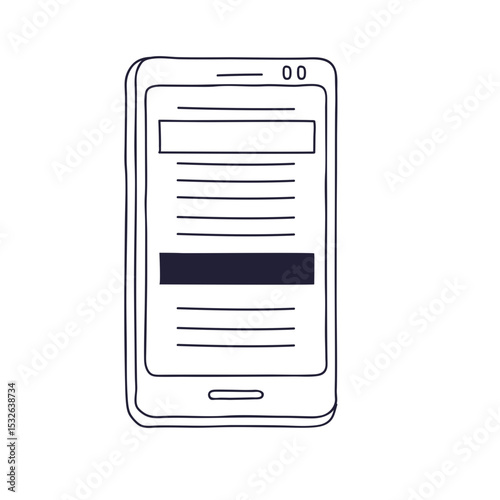Smartphone displaying news headlines. The image shows a mobile phone with a screen filled with text, representing news articles or headlines. It symbolizes information consumption on mobile devices.