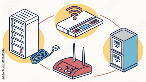 Illustration of network devices including a router server and modem connected by a network loop