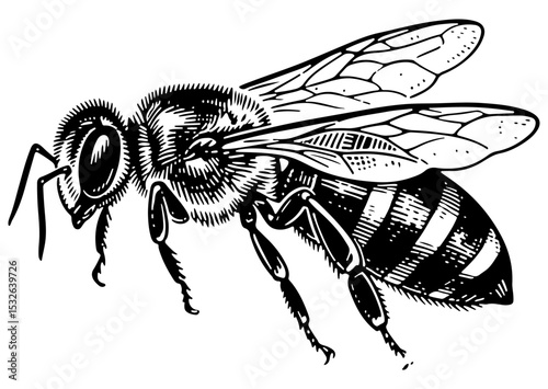 Bee vector engraving style illustration