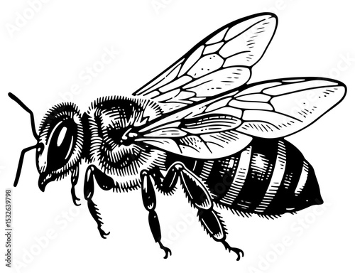 Bee vector engraving style illustration
