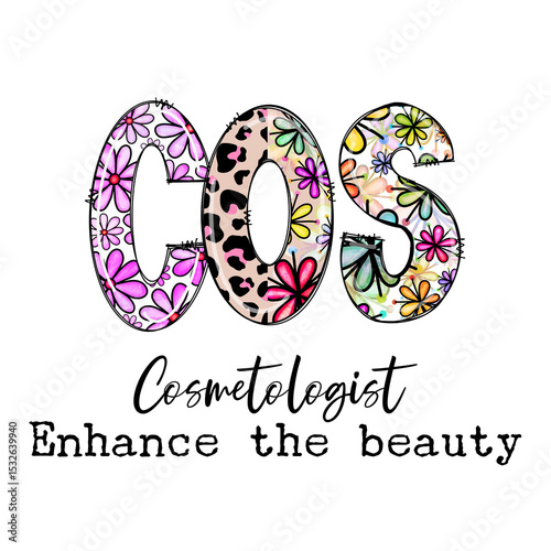 COSMETOLOGIST Design with Flowers and Leopard Print