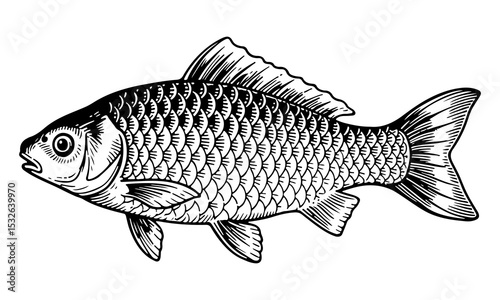Carp fish vector engraving style illustration