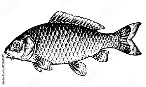 Carp fish vector engraving style illustration