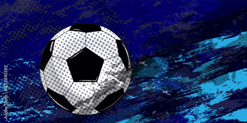 vector black grunge soccer ball on white and blue