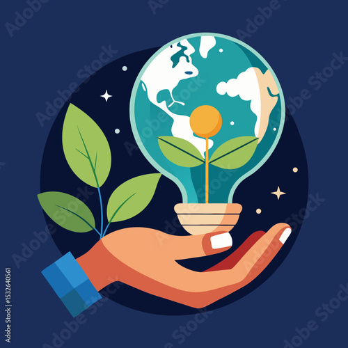 Hand Holding Earth With Growing Plant