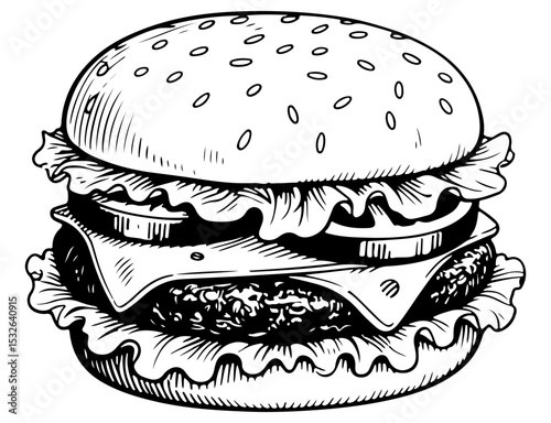 Hamburger vector engraving style illustration