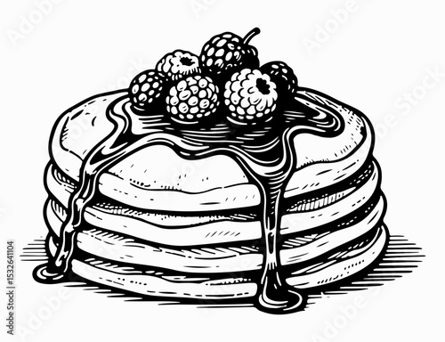 Pancakes vector engraving style illustration