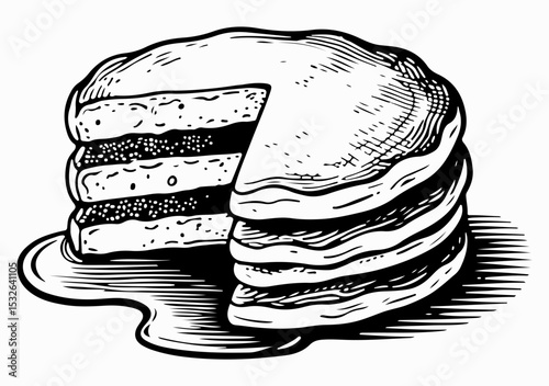 Pancakes vector engraving style illustration