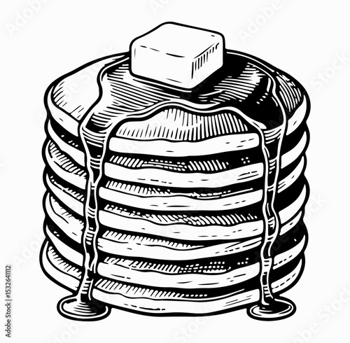 Pancakes vector engraving style illustration