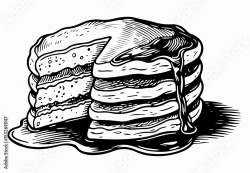 Pancakes vector engraving style illustration