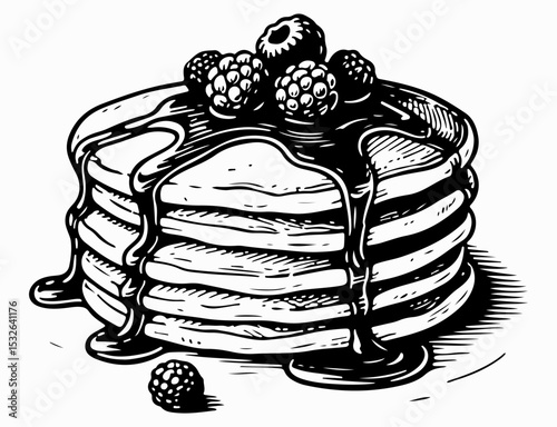 Pancakes vector engraving style illustration