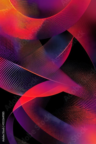Dynamic diagonal shapes and circular patterns, warm and cool tones creating a smooth and balanced design 