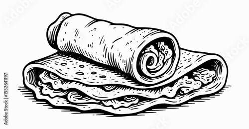 Pancakes vector engraving style illustration