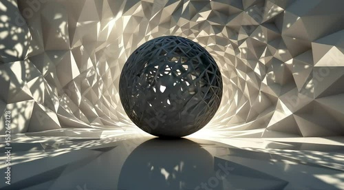 Expanding and contracting geometrical spheres creating intricate shadow patterns as they grow and shrink seamlessly