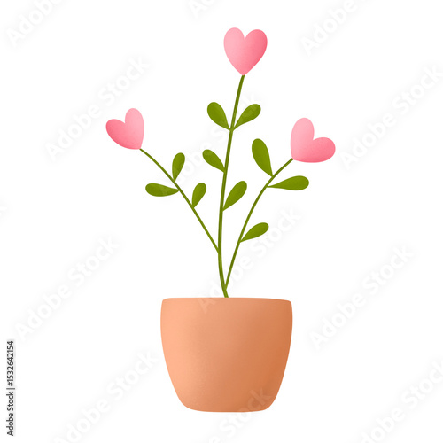 Pink flower in a pot.Love flower icon.Heart clipart.Valentine's day icon.