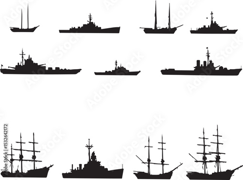 Vintage Sailing Ship Silhouettes – Black & White Nautical Vector Set

Old and Modern Ship Illustrations – Maritime Silhouette Collection

Historic Sailboat and Cargo Ship Silhouettes – Nautical Vector