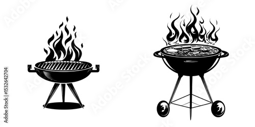 The silhouette of a detailed modern BBQ grill with flames is perfect for summer cookout and barbecue-themed designs