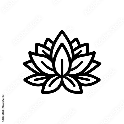 The icon set includes a modern illustration of the lotus flower, which acts as a spa relax symbol, a yoga logo, and a meditation sign, conveying the abstract concept of harmony through an Asian-style