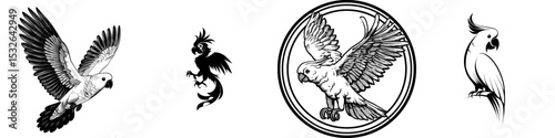 Modern illustration of a flying cockatoo bird silhouette as a logo or icon
