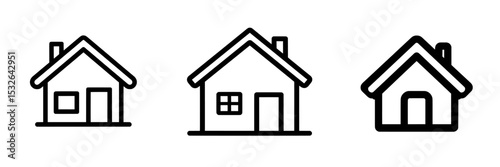 A simple house icon is depicted in a modern black silhouette art illustration