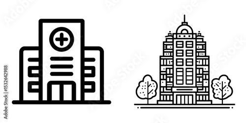 A modern hospital's building silhouette functions as its symbol and icon