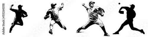 A modern baseball pitcher is depicted in a black silhouette throwing a ball with a white background