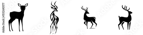 A modern design featuring a black deer silhouette is set against a simple white background with a modern icon