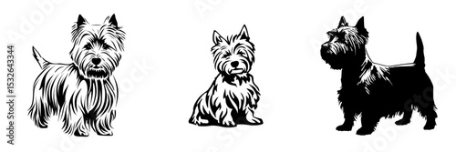 The west highland white terrier dog is depicted in a modern black silhouette with a simple design on a white background