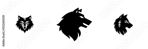 A modern wolf head in black silhouette form is set against a simple white background as a contemporary icon, symbolizing a wild animal