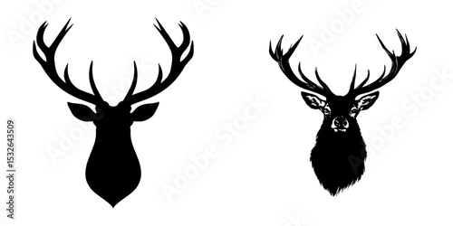 The modern design features a simple black silhouette of an elk deer head set against a white background
