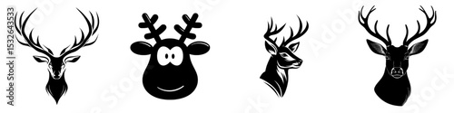 A modern silhouette design featuring a reindeer head in black with a white background is simple yet iconic