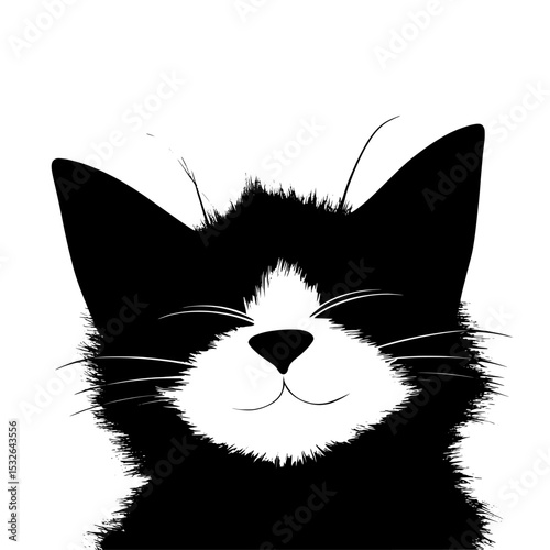 A modern silhouette of an american shorthair cat's head in black is presented on a white background, described as a pet animal or head silhouette
