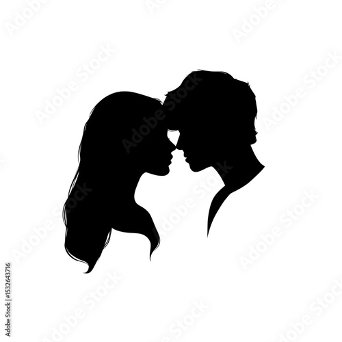 On a white background, a modern and simple silhouette design of a couple in black is a beautiful representation of love, especially on Valentine's Day