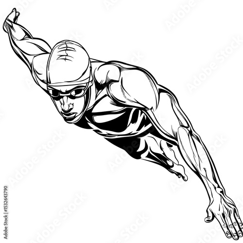 Male swimmer athlete figure in silhouette form swimming amidst water waves symbol icon set presented in modern flat illustration style