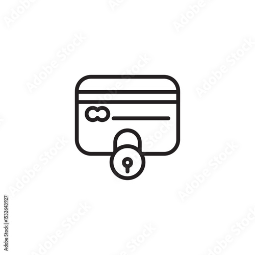 An icon symbolizing secure payment or a locked credit card, featuring a credit card with a padlock beneath it, representing protected financial transactions or a blocked card.
