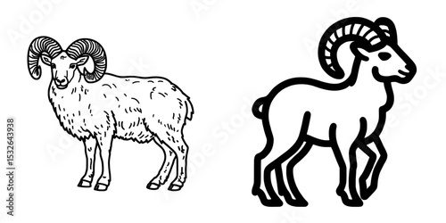 European moufflon animal silhouettes are quite large and can be utilized effectively as symbols, logos, web icons, mascots, signs, or in any other design