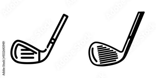 A close-up view of a flat, modern icon representing an iron or wedge golf club, ideal for sports apps and websites