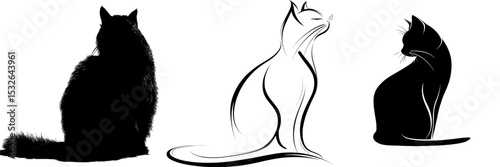 Black cat silhouette icon in a sitting position, viewed from the back