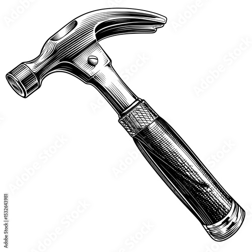 A contemporary depiction of a hammer icon in black silhouette form is presented
