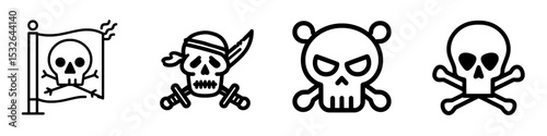 Modern illustration of a skull icon on a white background symbolizing poison and danger as a pirate flag attribute
